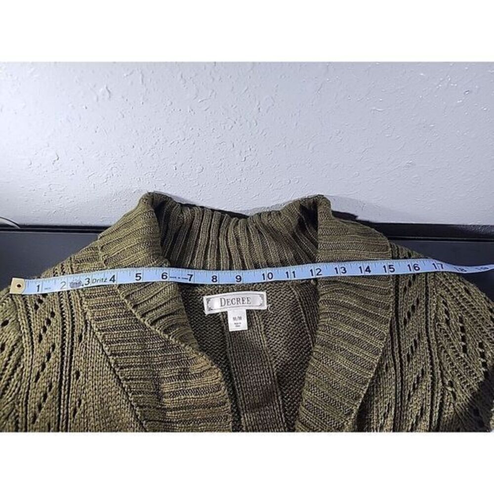 Decree Cardigan Sweater Women Medium Dark Green Knit Open Short Sleeve - Picture 4 of 5